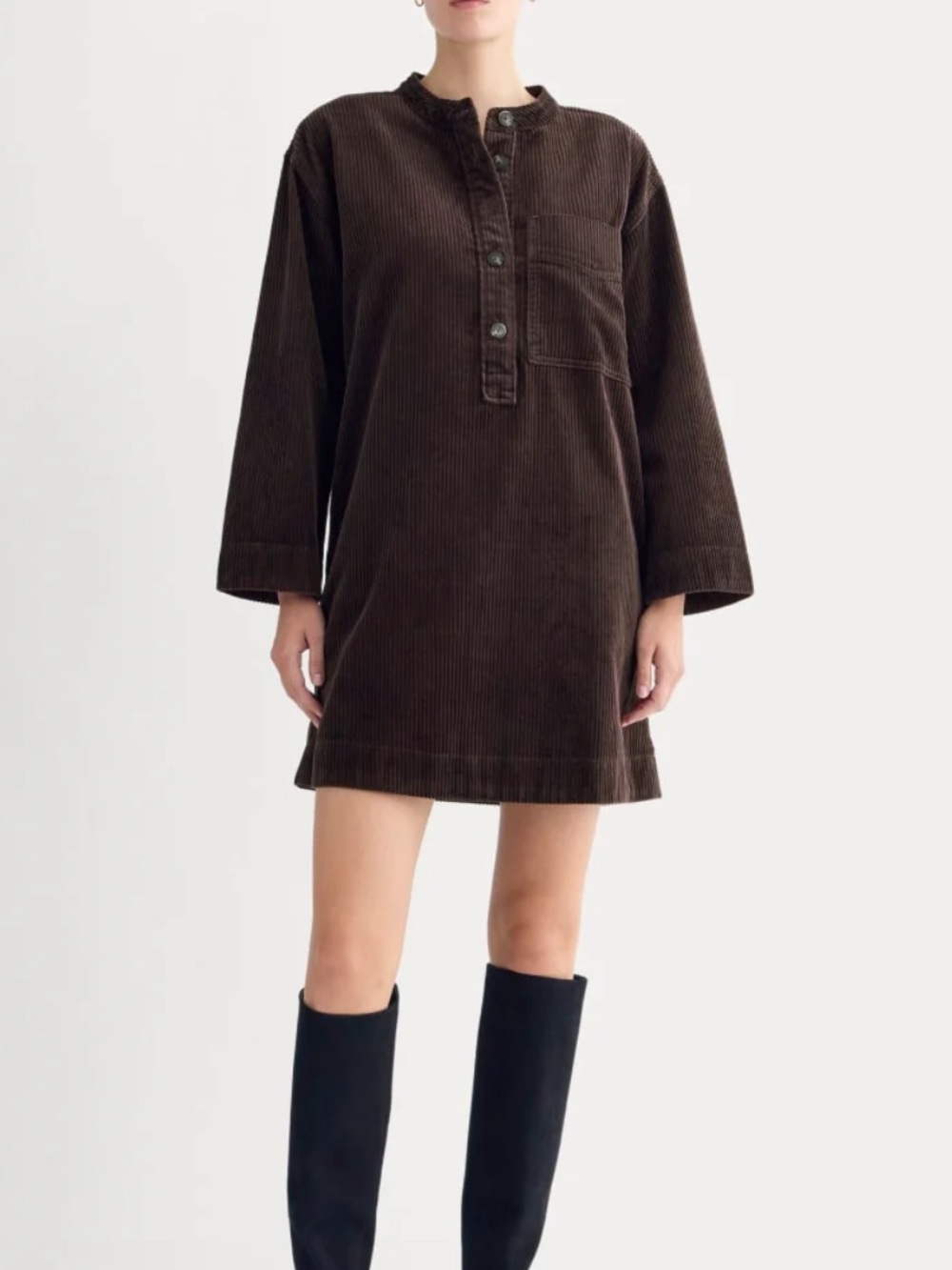 Everlane Organic Corduroy Henley Dress Chocolate Brown XL